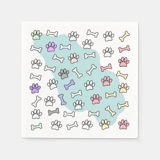 犬の手のプリントと骨のアートパターン スタンダードカクテルナプキン (正面)