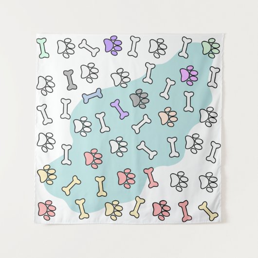 犬の手のプリントと骨のアートパターン タペストリー (正面(横))