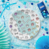 犬の手のプリントと骨のアートパターン ペーパープレート (パーティー)