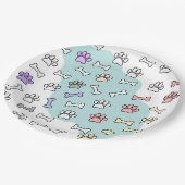 犬の手のプリントと骨のアートパターン ペーパープレート (アングル)