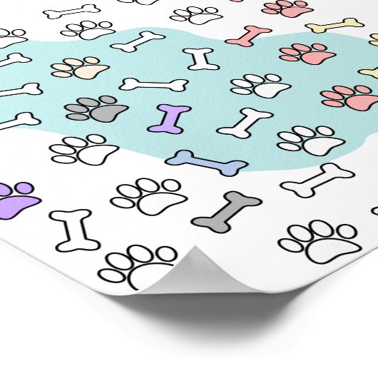 犬の手のプリントと骨のアートパターン ポスター (角)