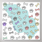 犬の手のプリントと骨のアートパターン ポスター (正面)