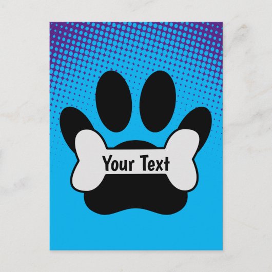 犬の手のプリントと骨のグラデーション ポストカード (正面)