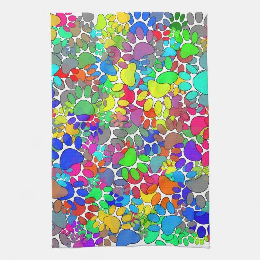 犬の手のプリントをたくさん キッチンタオル (縦)