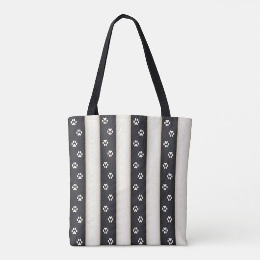 犬の手のプリントを白黒ストライプのカスタム トートバッグ (裏面)