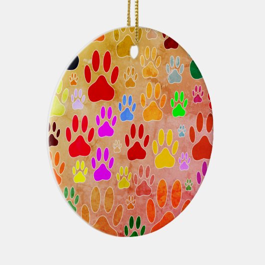 犬の手のプリントヴィンテージの背景 セラミックオーナメント (右)