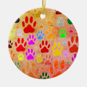 犬の手のプリントヴィンテージの背景 セラミックオーナメント (正面)