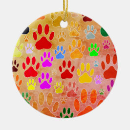 犬の手のプリントヴィンテージの背景 セラミックオーナメント