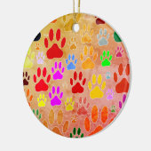 犬の手のプリントヴィンテージの背景 セラミックオーナメント (左)