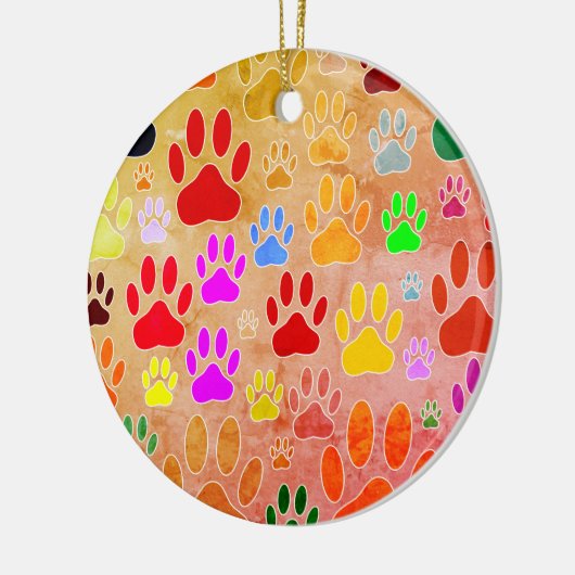 犬の手のプリントヴィンテージの背景 セラミックオーナメント (左)