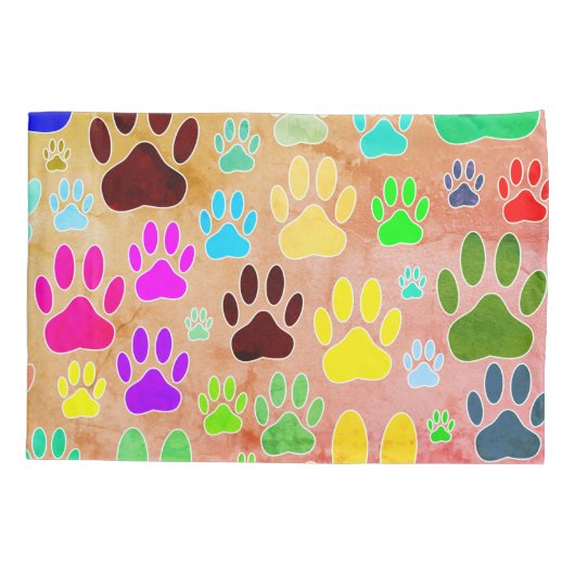 犬の手のプリントヴィンテージの背景 枕カバー (裏面)