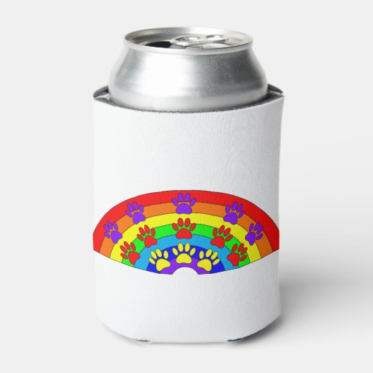 犬の手のプリント付きレインボー 缶クーラー (缶正面)