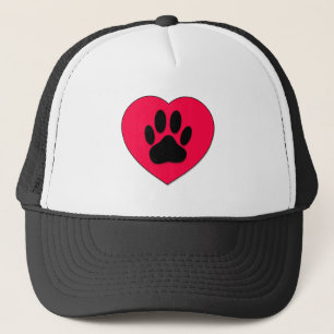犬の手のプリント付き赤いハート キャップ
