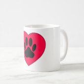 犬の手のプリント付き赤いハート コーヒーマグカップ (正面右)