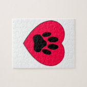 犬の手のプリント付き赤いハート ジグソーパズル (横)