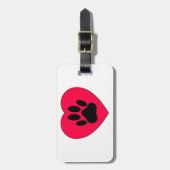 犬の手のプリント付き赤いハート ラゲッジタグ (正面縦)