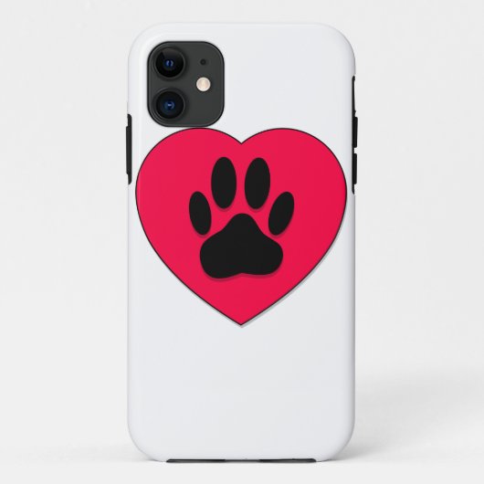犬の手のプリント付き赤いハート Case-Mate iPhoneケース (裏面)