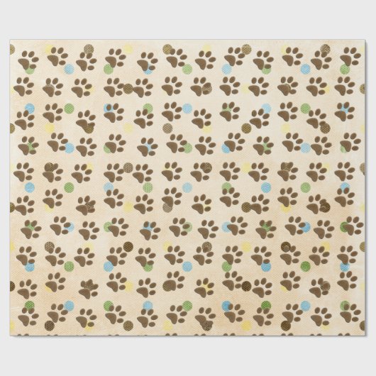 犬の手のプリント水玉模様 ラッピングペーパー (フラット)
