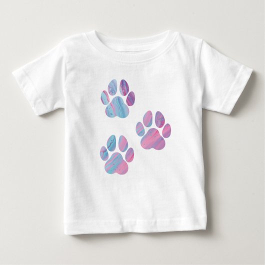 犬の手のプリント – カラフル渦巻き ベビーTシャツ (正面)