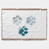 犬の手のプリント – ビーチの波と砂 スローブランケット (正面)