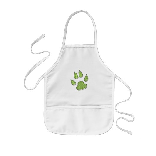 犬の手のプリント 子供用エプロン (正面)