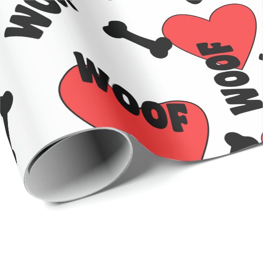 犬の手は骨のハートとウーフパターンを印刷 ラッピングペーパー (ロールコーナー)