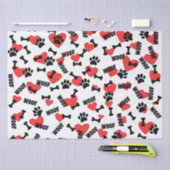 犬の手は骨のハートとウーフパターンを印刷 薄葉紙 (クラフト)