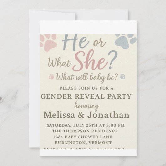 犬の手プリントジェンダーリビール招待状 招待状 (正面)