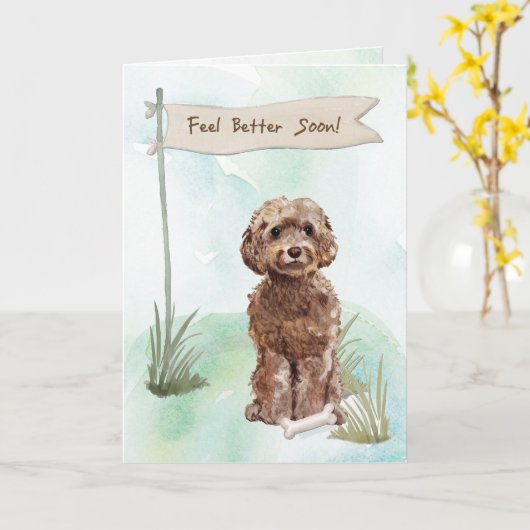 犬の手術感じ後のBrown Cockapooの改良 カード (黄色い花)