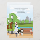 犬の招待状を持つ女の子 招待状 (正面/裏面)