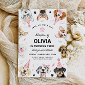 犬の招待状、ピンクの子犬の誕生日招待状 招待状