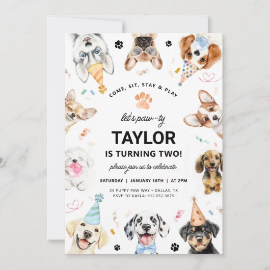 犬の招待状、男の子の子犬の誕生日招待状 招待状 (正面)