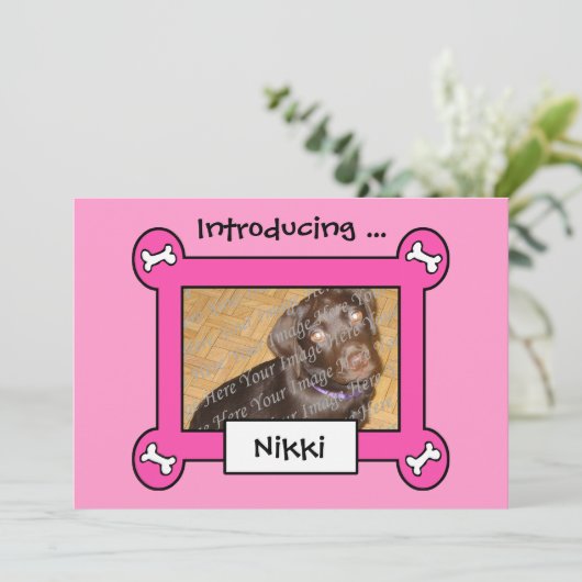 犬の採用または誕生の発表(ピンク) 案内状 (スタンド正面)