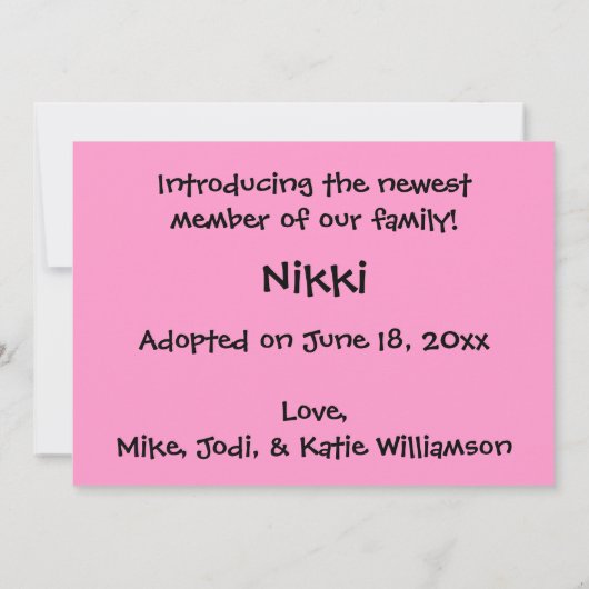 犬の採用または誕生の発表(ピンク) 案内状 (裏面)