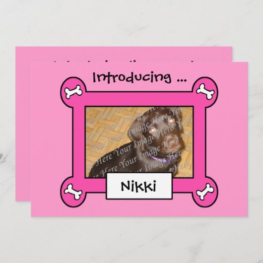 犬の採用または誕生の発表(ピンク) 案内状 (正面/裏面)