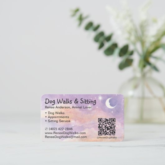 犬の散歩と座り | QRコード名刺 名刺 (スタンド正面)
