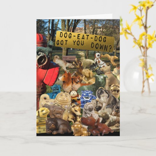 犬の散歩の友情 カード (黄色い花)