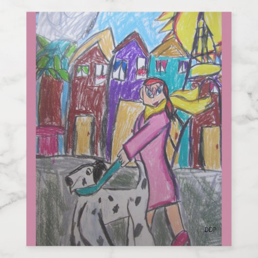 犬の散歩アート2 ワインラベル (シングルラベル)