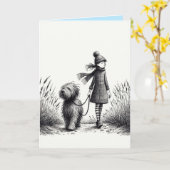 犬の散歩カード カード (黄色い花)