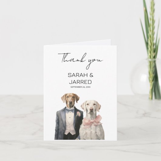 犬の新郎新婦結婚ズ サンキューカード (正面)