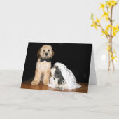 犬の新郎新婦 カード (黄色い花)