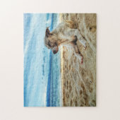 犬の日リラックスビーチ、海砂と太陽 ジグソーパズル (縦)