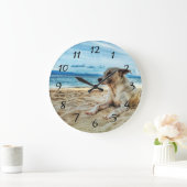 犬の日リラックスビーチ、海砂と太陽 ラージ壁時計 (ホーム)