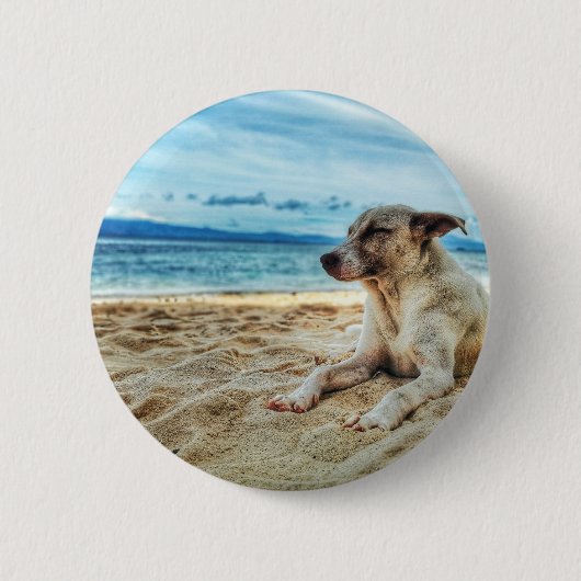 犬の日リラックスビーチ、海砂と太陽 缶バッジ (正面)