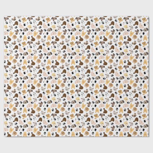 犬の日 – 犬の品種と犬の手のパターン ラッピングペーパー (フラット)