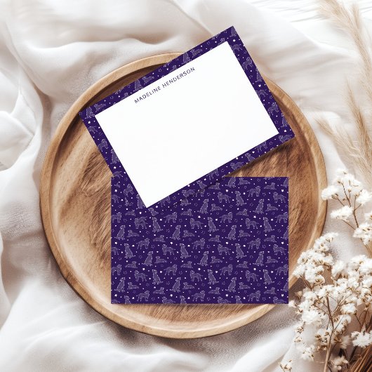 犬の星座お洒落ダークパープルモノグラム ノートカード