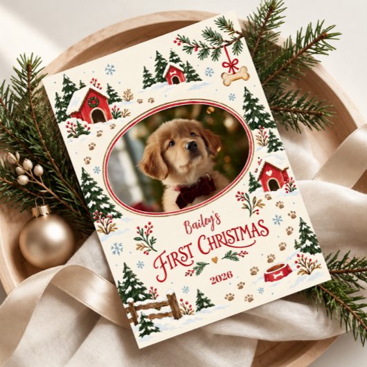 犬の最初のクリスマスフォト シーズンカード