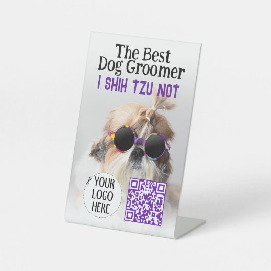 犬の最高のトリマーシーズー(犬)Tzu Not Logo QRコード 台座サイン (正面)