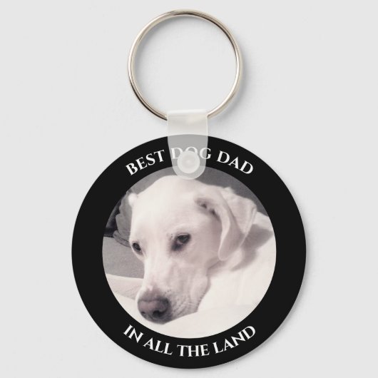 犬の最高のパパかわいい高貴な白い子犬の黒 キーホルダー (正面)