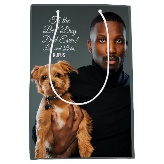 犬の最高のパパへのエバカスタムー写真 ミディアムペーパーバッグ (正面)